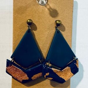 Elegant Geometric Earrings in Navy Blue and Rose Gold